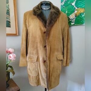 Vintage Tan Corduroy GREAT WESTERN Barn Coat with Fur Collar SEE/READ